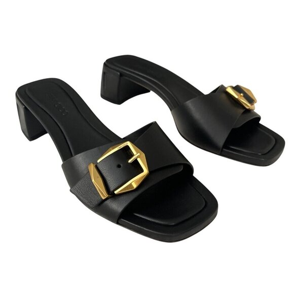 Jimmy Choo Black Hawke 40 Block Leather Slide Sandal Shoes Sz 38 US 8 - Picture 1 of 11